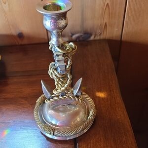 Vintage Nautical Anchor Candlestick Brass With Silverplate.